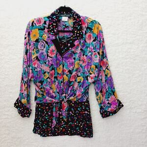 Blouse Set Germany Black Floral Polka Dot Artsy Whimsycore Retro Y2K VTG Size 8